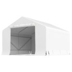 Capanno da Giardino e Tenda Garage 3x3 m Impermeabile con Porta Avvolgibile, Metallo e PE, Bianco