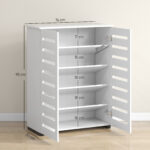 Mobile Scarpiera a 5 Livelli con 4 Ripiani Regolabili e Ante a Doghe, in Legno, 76x33Px98 cm, Bianco - immagine 3