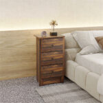 Comodino con 3 Cassetti dallo stile Rustico in Legno, 40x30x74 cm, Marrone - immagine 2