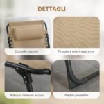 Sdraio da Giardino Pieghevole con Schienale Reclinabile su 5 Posizioni e Cuscino, 185x58x30cm, Beige - immagine 5