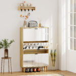 Scarpiera Slim Moderna con 3 Cassetti Ribaltabili per 24 Paia di Scarpe, 80x24x127 cm, Bianco - immagine 2