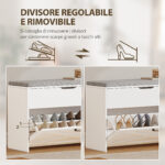 Panca Scarpiera con Cassetto Ribaltabile e Contenitore, Capacità 8 Paia di Scarpe, 80x30x55 cm, Bianco - immagine 5