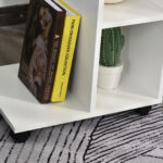 Tavolino da Salotto a C con 2 Ripiani Aperti e 4 Ruote Girevoli, in MDF e PE, 45x35x58 cm, Bianco - immagine 8