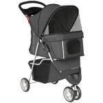 Passeggino per Cani Pieghevole con Portabicchieri e Cestino, 77x44x102 cm, Grigio Carbone