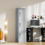Armadio per Ufficio in Acciaio a 3 Porte Indipendenti con Serratura e 2 Chiavi, 45x38x180 cm, Grigio Chiaro - immagine 9