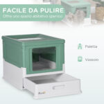 Lettiera per Gatti Chiusa con Paletta, Vassoio Estraibile e 2 Porte, 47,5x35,5x36,7cm, Verde - immagine 4
