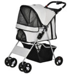 Passeggino per Cani Pieghevole con 3 Reti e Cerniera, in Ferro e Tessuto Oxford, 77x45x99,5 cm, Grigio