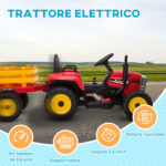 Trattore Elettrico per Bambini 3-6 Anni con Rimorchio Rimovibile, Batteria 12V e Telecomando, Rosso - immagine 8