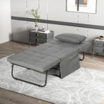 Pouf Letto Pieghevole Multiuso 4 in 1 con Schienale Reclinabile a 5 Livelli, Grigio - immagine 8