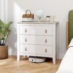 Cassettiera per Camera da Letto a 3 Cassetti con Maniglie in Finta Pelle, 80x40x78,5 cm, Bianco - immagine 2