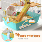 Gabbia per Criceti con Ruota, Casetta, Ciotola, Rampe e Serbatoio, in Acciaio, PS e PP, 45x28x37 cm, Bianco e Azzurro - immagine 6