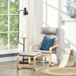 Poltrona Relax con Pouf Poggiapiedi in Legno e Tessuto con Poggiatesta, 67x69x1cm, Grigio - immagine 2