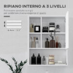 Armadietto Bagno con Specchio, Ripiani e Scaffale Regolabile, Montaggio a Parete, 60x15x76cm, Bianco - immagine 5