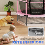 Tappeto Elastico per Bambini con Rete di Sicurezza e Pali Imbottiti Età 3-10 Anni, Ø140 x 190 cm, Rosa - immagine 8