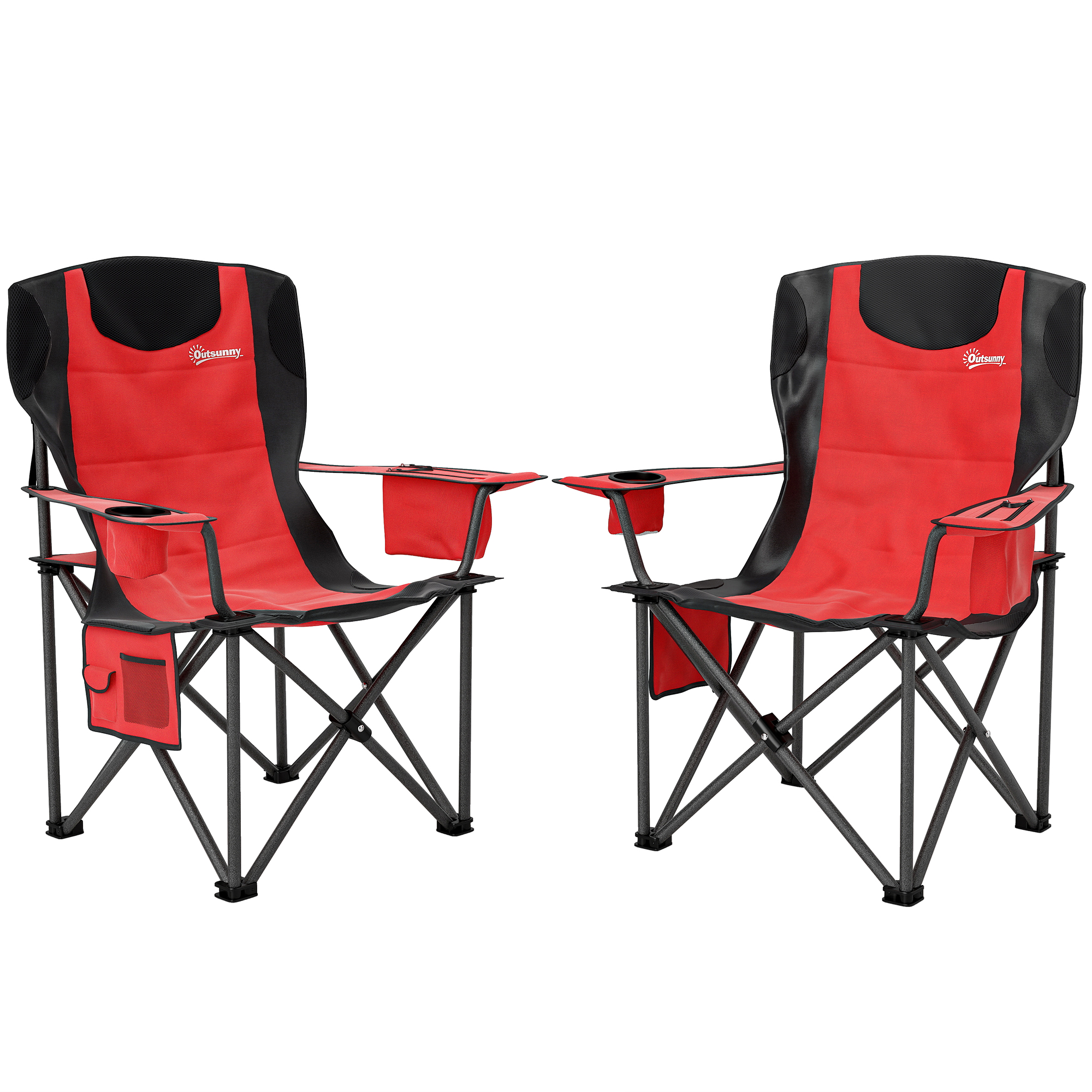dXdbf319b606f144b.jpg Set 2 Sedie da Campeggio Pieghevoli con Borsa Frigo, Portabicchieri e 2 Tasche, 94x62x1 cm, Rosso - immagine 1