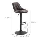 Set 2 Sgabelli da Bar Regolabili con Schienale e Poggiapiedi, Base in Metallo e Seduta in Similpelle, 46x48x83-104 cm, Marrone e Nero - immagine 3