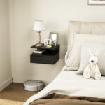 Comodino Sospeso per Camera da Letto con Cassetto e Mensola in Legno, 35x32x22,5cm, Nero - immagine 2