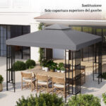 Tetto di Ricambio per Gazebo 3x3m a 2 Livelli e Resistente ai Raggi UV, Grigio Scuro - immagine 7