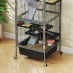 Gabbia per Piccoli Animali a 4 Livelli con Rampe, Piattaforme, Amaca e Ruote, 52x52x115 cm, Grigio - immagine 9