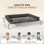 Lettino per Cani Rialzato di 19,5 cm con Cuscino a U, in Poliestere e Acciaio, 110x75x30 cm, Nero e Argento - immagine 3