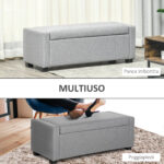 Panca Fondoletto con Vano Contenitore in Tessuto, 120x50x44cm - Grigio - immagine 6