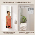 Specchiera Portagioie da Parete e Porta con Specchio Interno Illuminato e Serratura, 37x10x120 cm - immagine 7