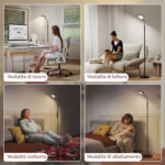 Lampada da Terra LED con Telecomando, Testa Girevole, Regolazione Luminosità e Temperatura, Nero - immagine 8