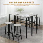 Set da Bar 6 Pezzi con 4 Sgabelli da Bar e 2 Tavoli Alti in Legno Truciolato e Acciaio per Cucina e Soggiorno, Grigio - immagine 4
