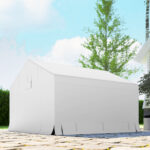 Capanno da Giardino e Tenda Garage 3x3 m Impermeabile con Porta Avvolgibile, Metallo e PE, Bianco - immagine 9
