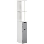 Colonna Bagno con 2 Ripiani e 2 Armadietti, in Legno, 15,2x29,8x118 cm, Bianco e Grigio