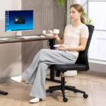 Sedia da Ufficio Ergonomica e Regolabile con Schienale Ricurvo, in Pelle PU e Acciaio, 58x53x97-107 cm, Nero - immagine 9