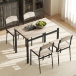 Set da Pranzo con Tavolo Rettangolare e 4 Sedie in Acciaio e MDF, Nero e Rovere - immagine 2