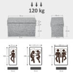 Panca Contenitore Pieghevole con Schienale e Vano da 77L, Rivestimento in Tessuto, 76x50x73 cm, Grigio - immagine 3