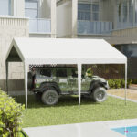 Garage Portatile 4x4m con Tettoia anti UV, Pioggia e Vento per Veicoli, Matrimoni e Feste - Bianco - immagine 2