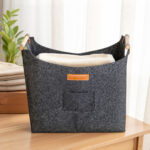Borsa in Feltro Portalegna da Interno con Manici in Legno, Capacità 15 kg, 45x32x40 cm, Grigio - immagine 8