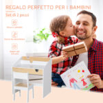 Set Scrivania e Sedia per Bambini con Cassetto e Scaffale, Bordi Arrotondati, Età 6-10 Anni, Bianco e Legno - immagine 4