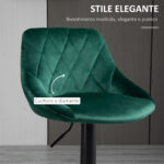 Set 2 Sgabelli da Bar, Altezza Regolabile con Base in Metallo e Seduta in Velluto, Sgabelli Moderni con Schienale e Poggiapiedi, 46x48x83-104 cm, Verde - immagine 6