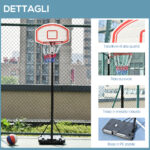 Canestro Basket da Interno ed Esterno Portatile con Altezza Regolabile 5 Livelli 175-215cm, Canestro da Basket con Ruote, Struttura Metallo e Base Riempibile, Tabellone PE - immagine 7