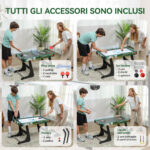 Tavolo da Gioco 6 in 1 con Calcio Balilla, Biliardo, Air Hockey, Ping Pong, Anelli e Hockey su Prato, 118x104x71 cm - immagine 7