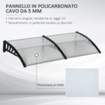 Pensilina da Esterno per Finestre e Porte in Policarbonato e Alluminio, 2x96x27cm, Trasparente - immagine 4