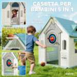 Casetta per Bambini 5 in 1 in PP Multicolore con Palla da Basket, Anelli e Freccette, 132x118x124 cm - immagine 4