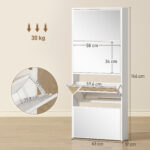 Scarpiera a Specchio a 4 Ante Antiribaltamento in Legno, 63x17x146 cm, Bianco - immagine 3