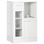Credenza Moderna con Armadietti e Cassetto in Legno e Vetro, 60x40x95cm, Bianco