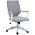 Sedia da Ufficio Ergonomica con Altezza Regolabile, Sedia Scrivania Imbottita Girevole 360° e Funzione Dondolo, in Tessuto effetto Lino Traspirante, per Studio, Grigio