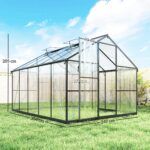 Serra per Orto in PC e Alluminio con Porta a Battente e 2 Finestre Regolabili, 304x247x205 cm, Nero - immagine 3