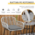 Set Mobili da Giardino in Rattan PE con 2 Sedie e Tavolino con Ripiano in Vetro, Grigio - immagine 4