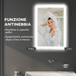 Specchio Bagno con Interruttore Touch, Luce LED a 3 Temperature e Antiappannamento, 70x50cm - immagine 7