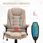 Poltrona da Ufficio Massaggiante Riscaldante con Altezza Regolabile, Schienale Inclinabile, in Tessutto Effetto Lino, Beige | Aosom Italy - immagine 7
