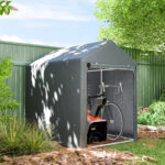 Capanno Attrezzi anti UV con Ingresso a Zip, in Acciaio Zincato e Tessuto PE,120x179x165 cm, Grigio Scuro - immagine 2