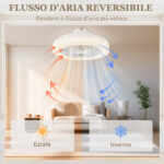 Ventilatore a Soffitto con Luce LED Regolabile e 6 Velocità, in Plastica e Acrilico, Ø46x16 cm, Bianco - immagine 7